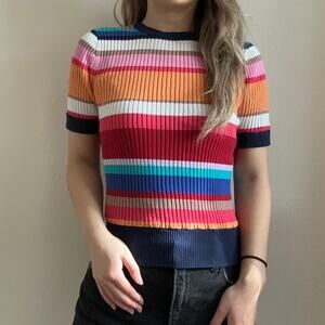 Trina Turk colorful striped ribbed knit short sleeve blouse top small